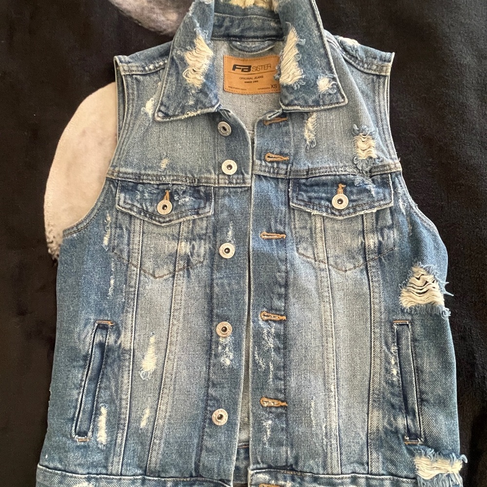 Distressed Light Blue Denim Vest